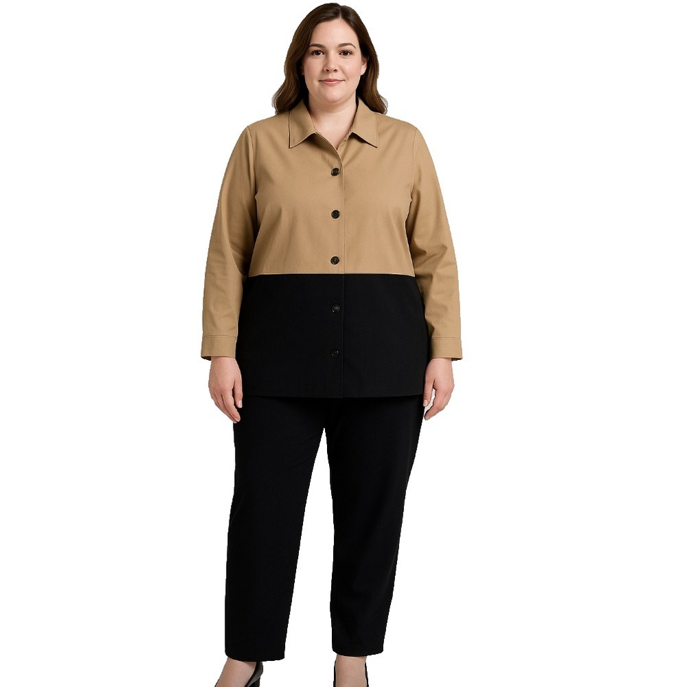 Courtenay Pant Suit Women Size 10 Tan Black Colorblock Button Up 90s style 2 pc.